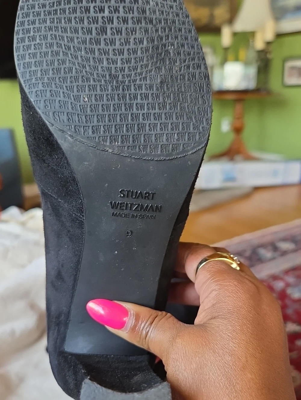 Stuart Weitzman Black Over-the-Knee Suede Stretch Boots